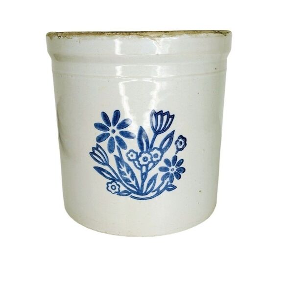 Antique Vintage Country Glazed Stoneware Crock Hand Painted Flowers Gallon Size - Picture 2 of 8